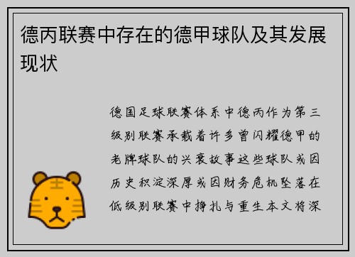 德丙联赛中存在的德甲球队及其发展现状